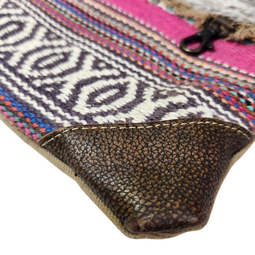 Myra Bag Crossbody Upcycled Canvas Genuine Cowhide Hair Patchwork Boho Leather - Picture 10 of 15